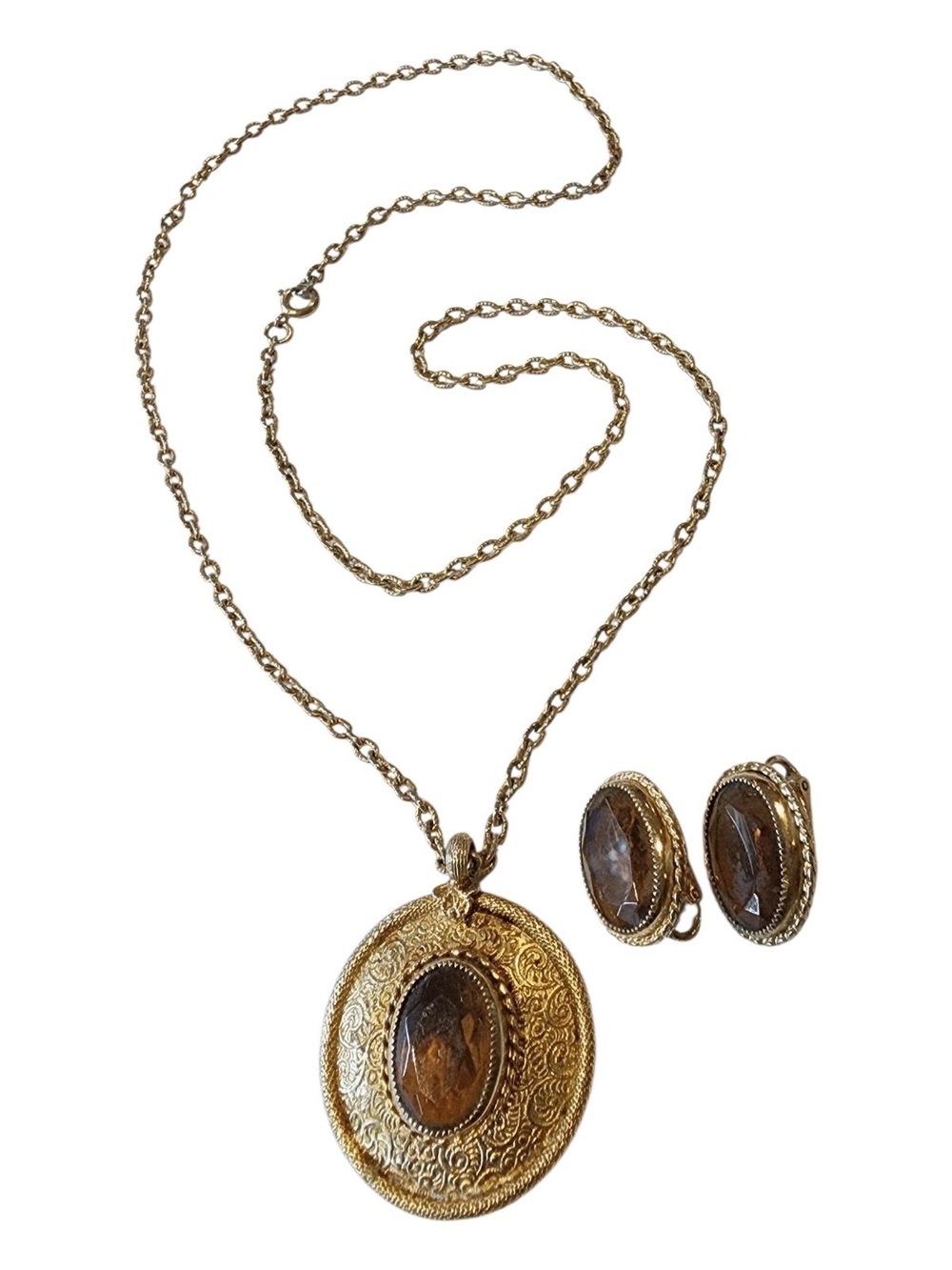 Emmons Gold-Tone Oval Pendant Necklace & Clip-On Earrings